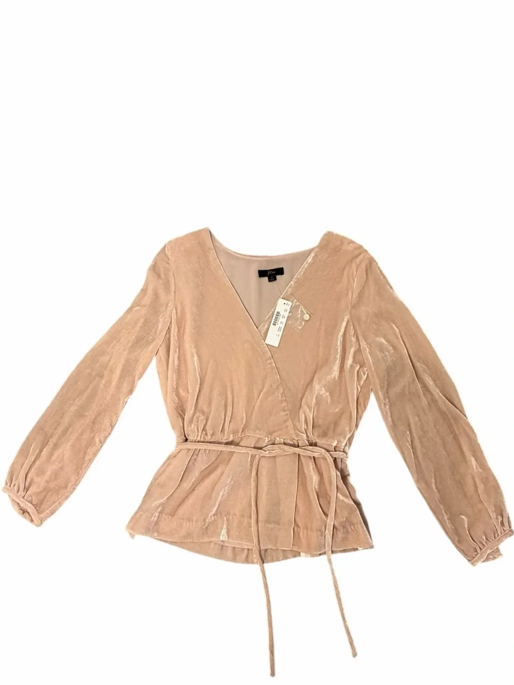 NWT J.Crew Drapey Velvet Faux-Wrap Peplum Top Blush Pink Size 4